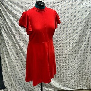 NWOT Maeve Anthropologie Red Dress Ruffle Sleeve Fit and Flare
